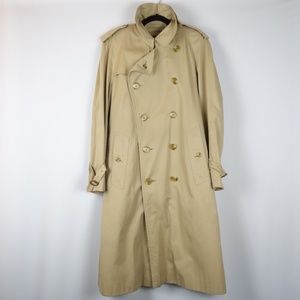 Vtg Burberry Khaki Double Breasted Wool & Nova Check Lined Trench Coat, Size M-L
